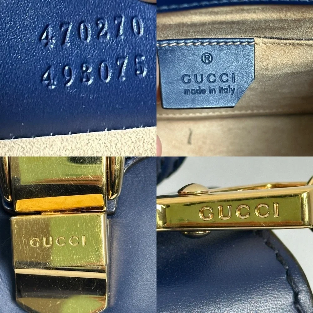 💯Authentic Gucci Navy Blue Sylvie Mini Top Handle Bag in leather 🍀 - Picture 10 of 17